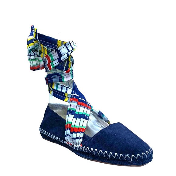 ZARA Woman Navy Suede Ribbon Lace Up Espadrilles Size 39 EU / 8 US - Picture 4 of 11